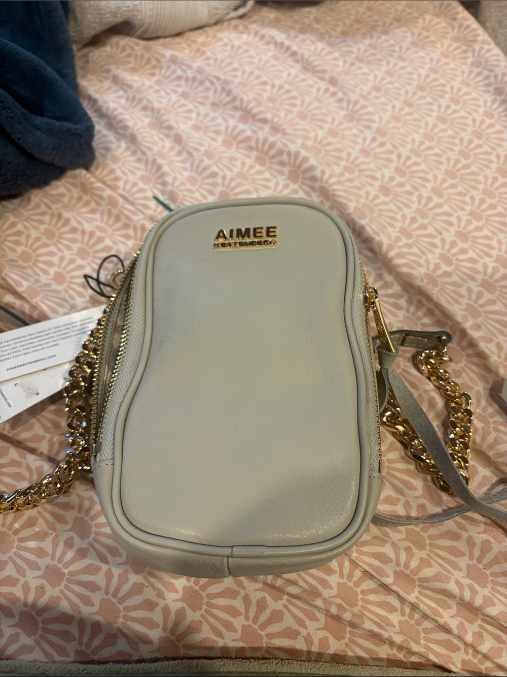 Aime Leon Dore Crossbody Bag in Light Gray with Gold Chain